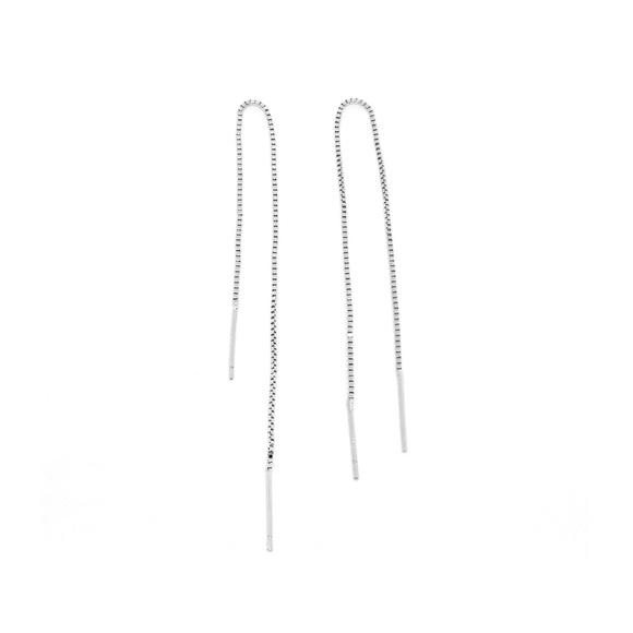 Earrings Short Threader Chain Silver Plated - Picture 1 of 4